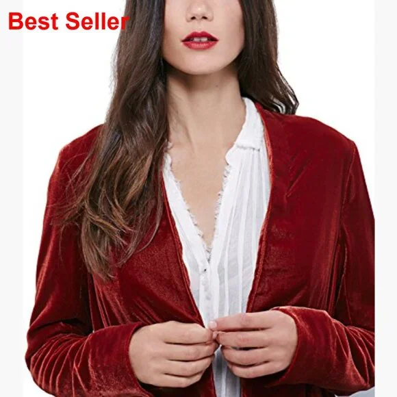 Long Sleeve Velvet Cardigan Coat with Asymmetric Chiffon Hem - Picture 6 of 6